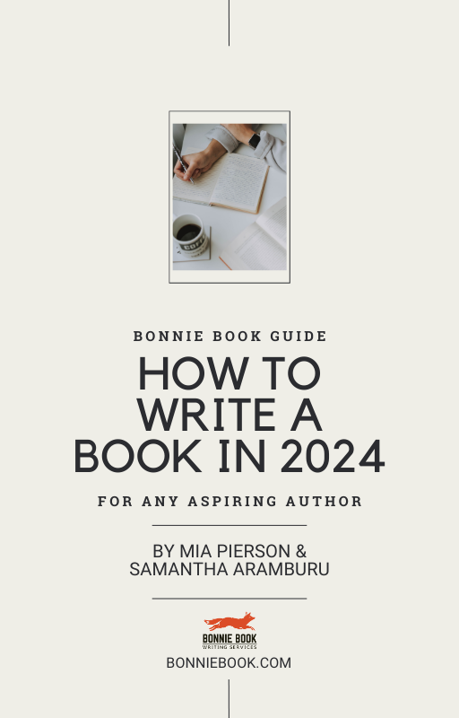 White e-book cover reading how to write a book in 2024